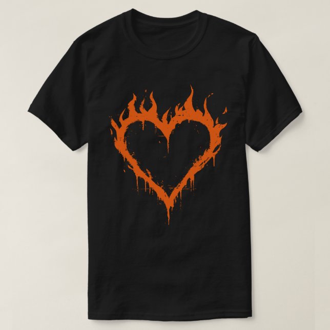 Burning Heart Fire Grunge Y2K Aesthetic T-Shirt (Design Front)