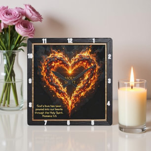 Burning Heart Holy Spirit Divine Romans 5:5 Square Wall Clock
