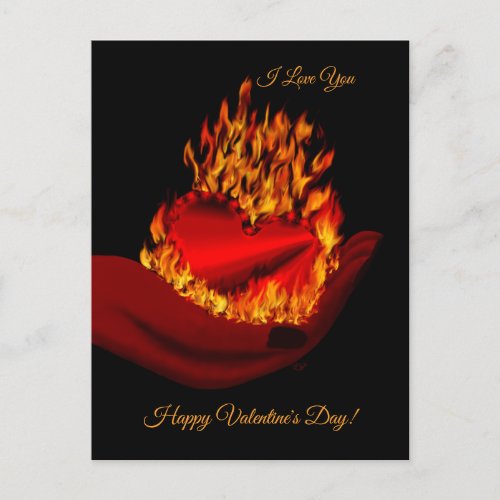 Burning Heart in Hand  Happy Valentine s Day Holiday Postcard