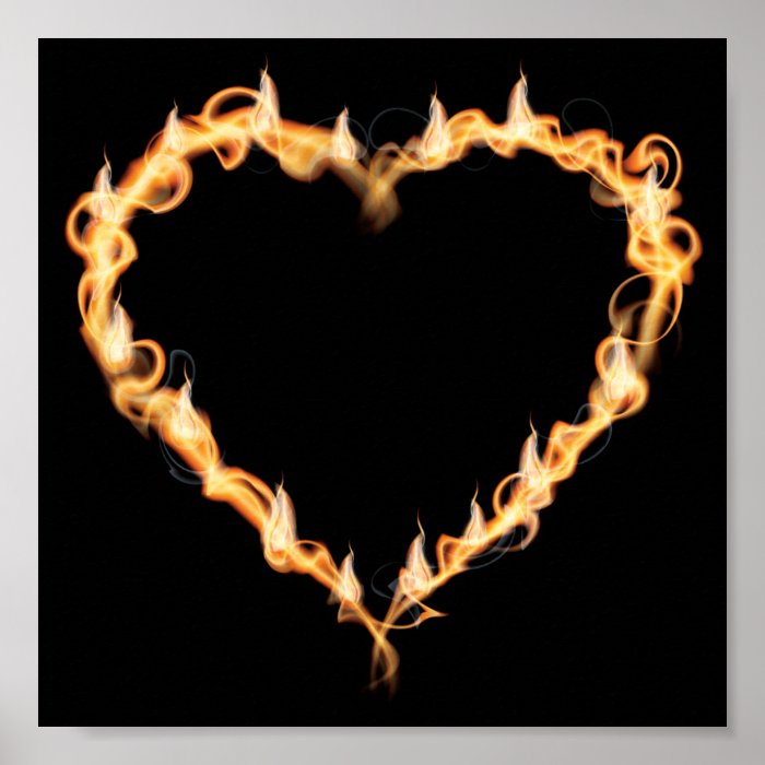 Burning Heart of Fire Black Dark Love Graphics Poster | Zazzle