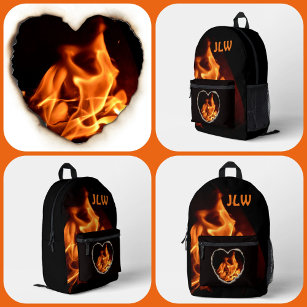 Burning Heart of Fire Blazing Flames Photographic Printed Backpack