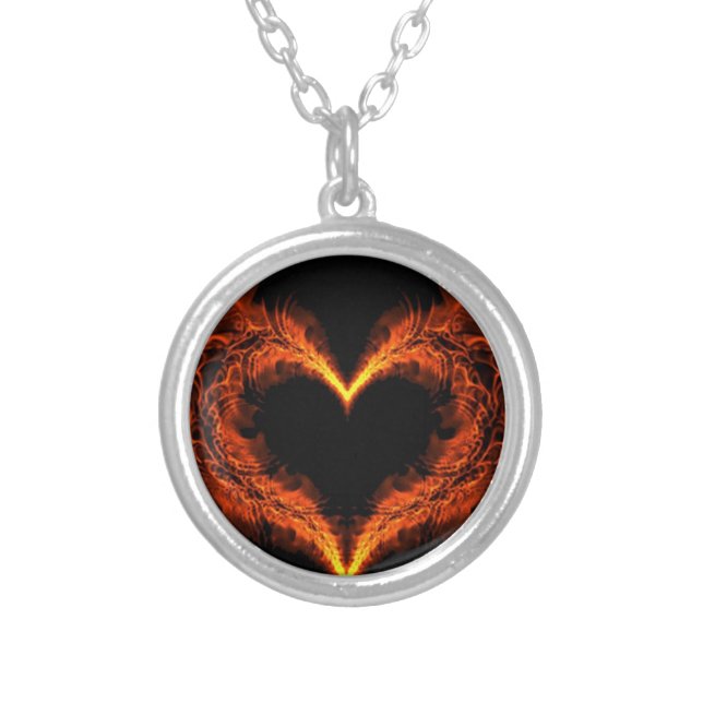 Burning heart silver plated necklace (Front)