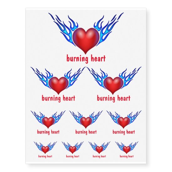 Burning Heart Valentine Initials Temporary Tattoos