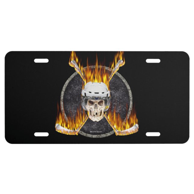 Burning Hockey Sticks License Plate (Front)