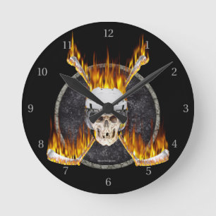 Burning Hockey Sticks Round Clock