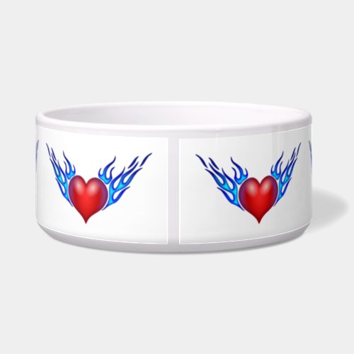 Burning ice blue flaming hearts bowl