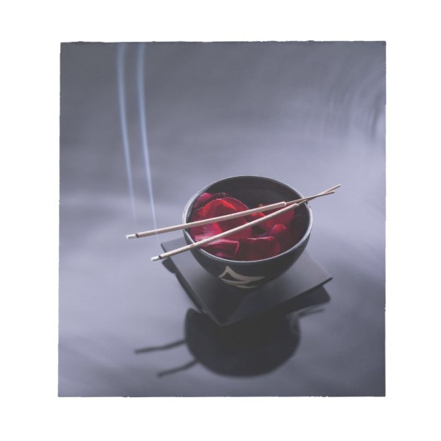 Burning incense on top of bowl of petals notepad (Front)