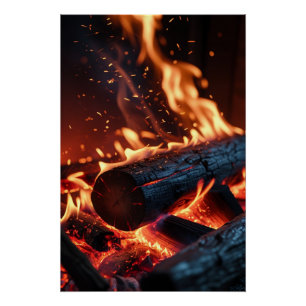 Burning Logs – Glowing Fire and Sparks Poster