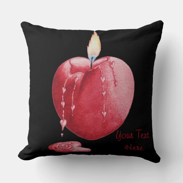 burning love heart shaped red candle romantic throw pillow (Front)