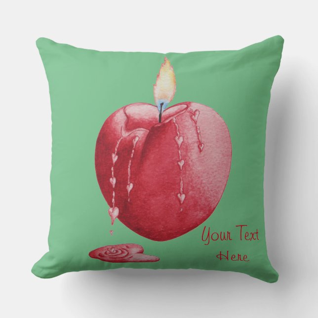 burning love heart shaped red candle romantic throw pillow (Front)