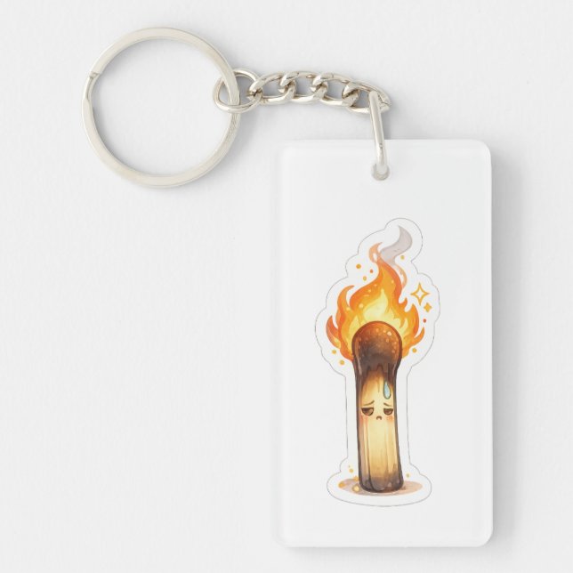 Burning Matchstick Cute Funny Design Keychain (Front)