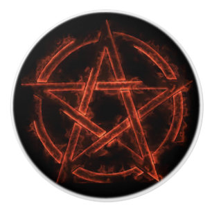 Burning Pentagram on Black Background Ceramic Knob
