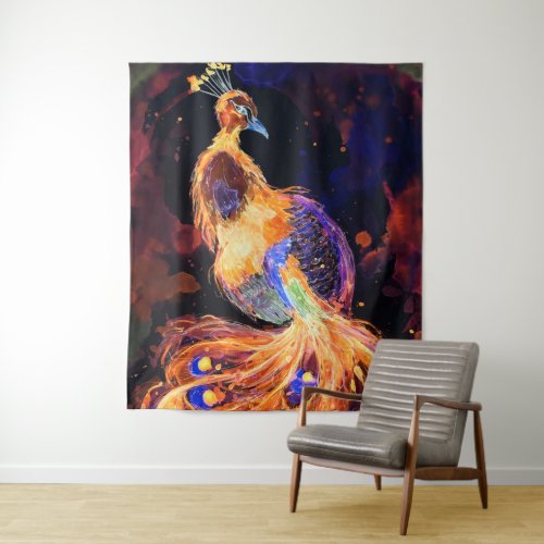 Burning Phoenix Peacock Tapestry