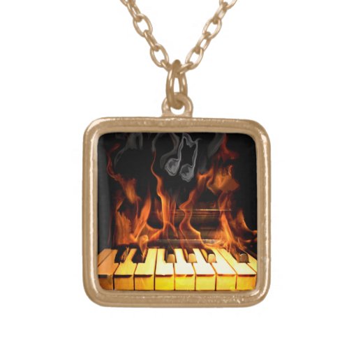 Burning Piano Charm Necklace