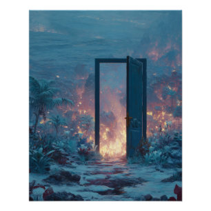 Burning Portal In Frozen Wasteland Poster