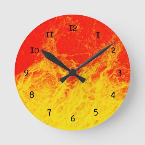 Burning red and yellow fire round clock