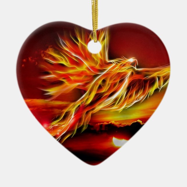 Burning Red Flying Phoenix Garden of Tarot Ceramic Ornament (Front)