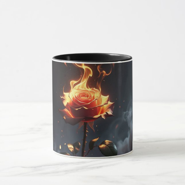 Burning Rose Fire Flower Art – Dark Romantic Gothi Mug (Center)