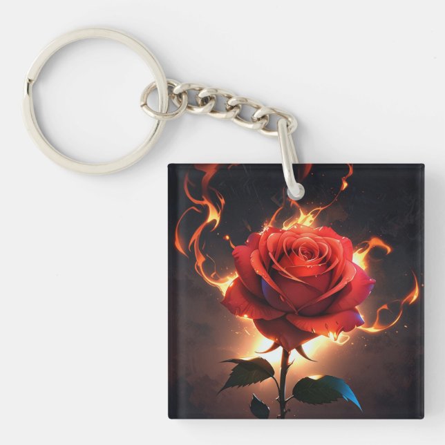 Burning Rose – Passion Meets Destruction in Striki Keychain (Front)