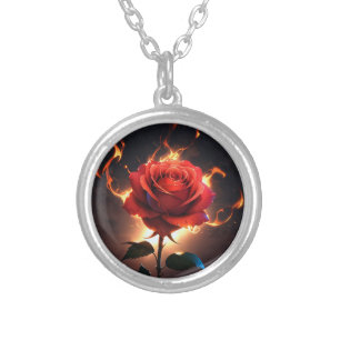 Burning Rose – Passion Meets Destruction in Striki Silver Plated Necklace