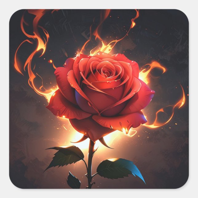 Burning Rose – Passion Meets Destruction in Striki Square Sticker (Front)