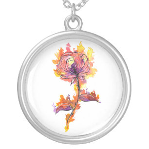 Burning Rose Tattoo Silver Plated Necklace
