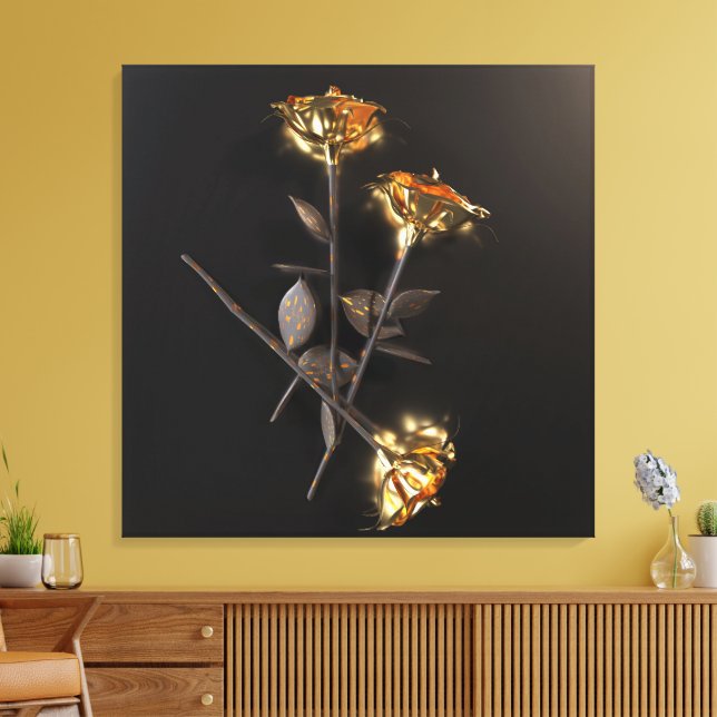 Burning Roses – Golden Elegance Canvas Print (Insitu(LivingRoom))