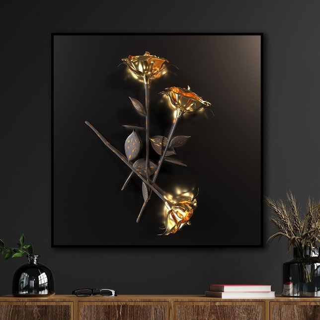 Burning Roses – Golden Elegance Canvas Print (Creator Uploaded)