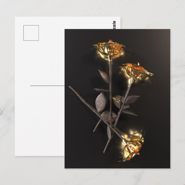 Burning Roses – Golden Elegance Postcard (Front/Back)