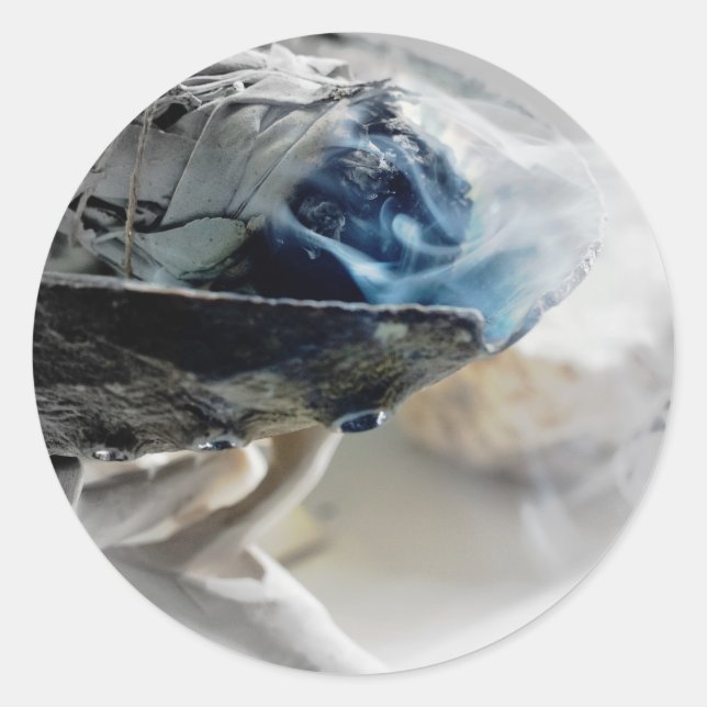 Burning Sage Smoking Metaphysical Esoteric Party Classic Round Sticker (Front)