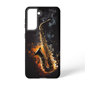 Burning Saxophone Black AI Art Samsung Galaxy S21 Case