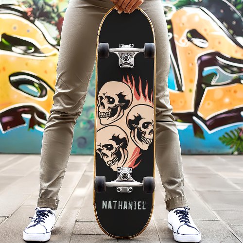 Burning Skull Flames Custom Name Skateboard