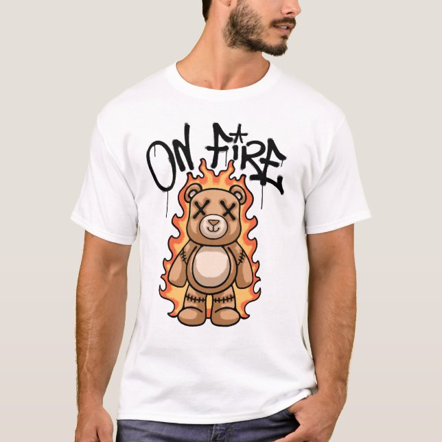 Burning Teddy Bear streetwear T-Shirt (Front)