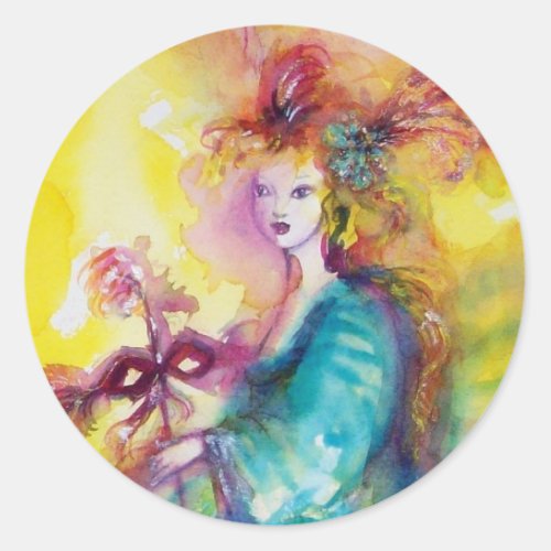 BURNING THE CARNIVAL  Venetian Masquerade Dance Classic Round Sticker