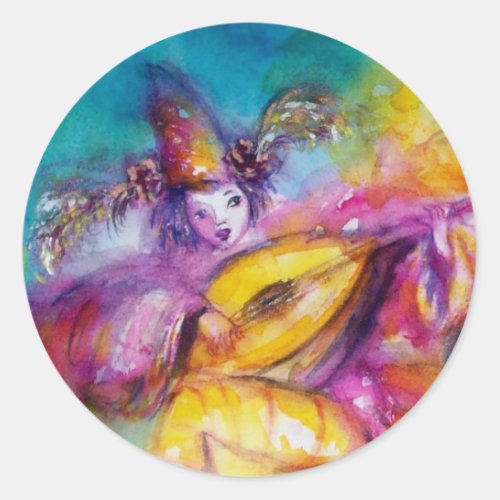 BURNING THE CARNIVAL  Venetian Masquerade Dance Classic Round Sticker