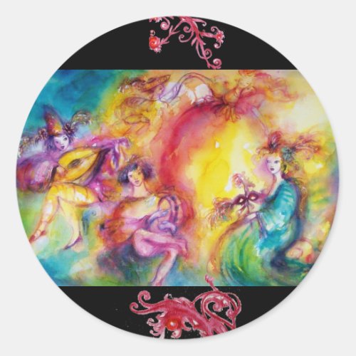 BURNING THE CARNIVAL  Venetian Masquerade Dance Classic Round Sticker