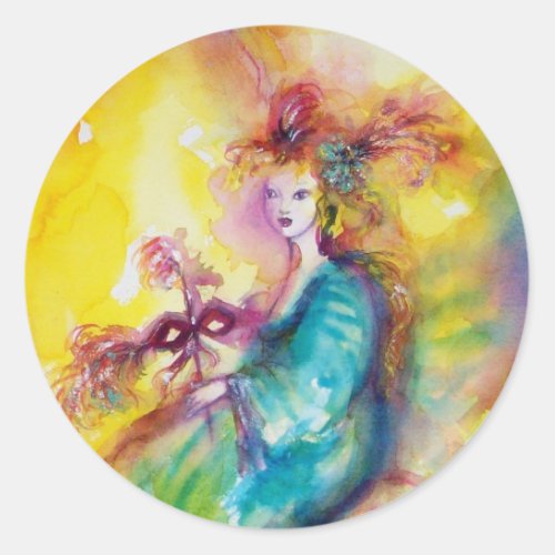 BURNING THE CARNIVAL  Venetian Masquerade Dance Classic Round Sticker