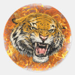 Burning Tiger Classic Round Sticker at Zazzle