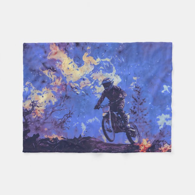 Burning Trails - Dirt-bike Rider Fleece Blanket (Front (Horizontal))