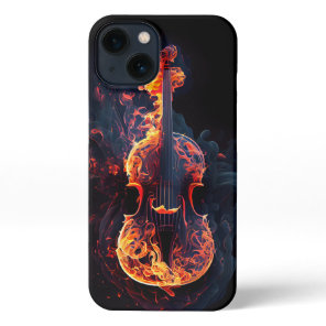 Burning Violin Black AI Art iPhone 13 Case