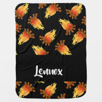 Burning wood pattern on black baby blanket