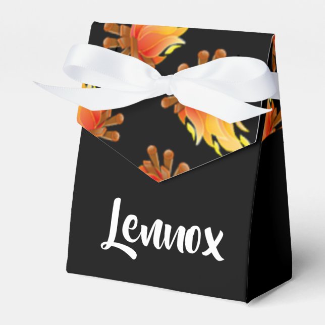 Burning wood pattern on black favor boxes (Front Side)