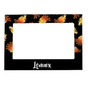 Burning wood pattern on black magnetic frame