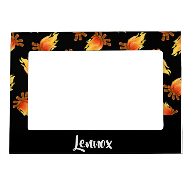 Burning wood pattern on black magnetic frame (Front)