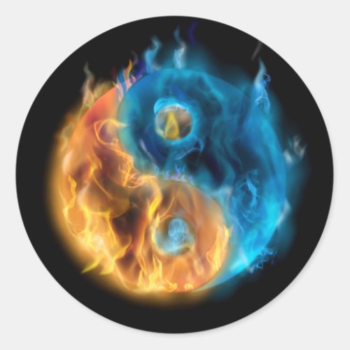 Burning Yin Yang Round Stickers