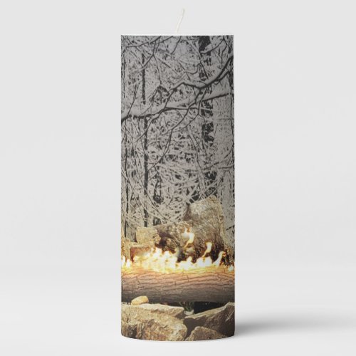 Burning Yule Log Pillar Candle