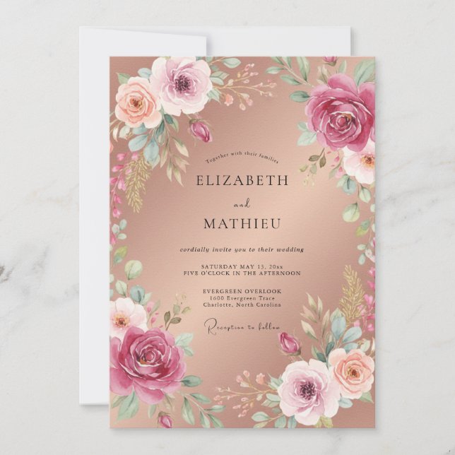 Burnished Copper Peony Wedding Invitation (Front)