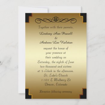 Burnished Gold Border Formal Wedding Invitation by AvenueCentral at Zazzle