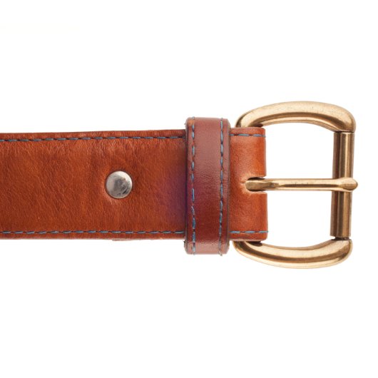 Burnished Gold Brass Buckle with Cognac Brown Leather Belt (Buckle)