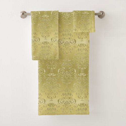 Burnished Gold Contrasting Gradkents Damask Print Bath Towel Set